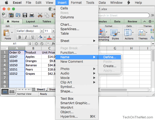 name a range of cells in excel for mac 2011